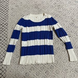 Jcrew blue and white cable knit sweater